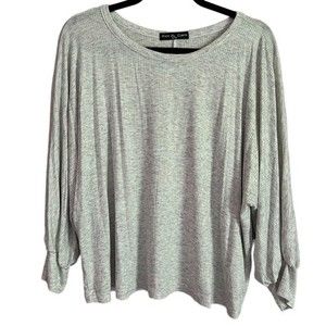 Kim & Cami Dolman 3/4 Sleeve Sweater Blouse Top Large L Rib Knit Heather Gray